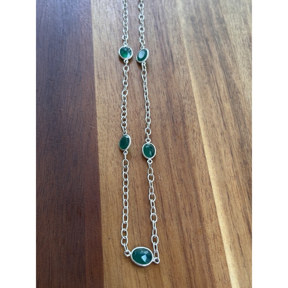 Nicky Butler Green Chalcedony Oval Sterling Silver 18" Station Necklace
